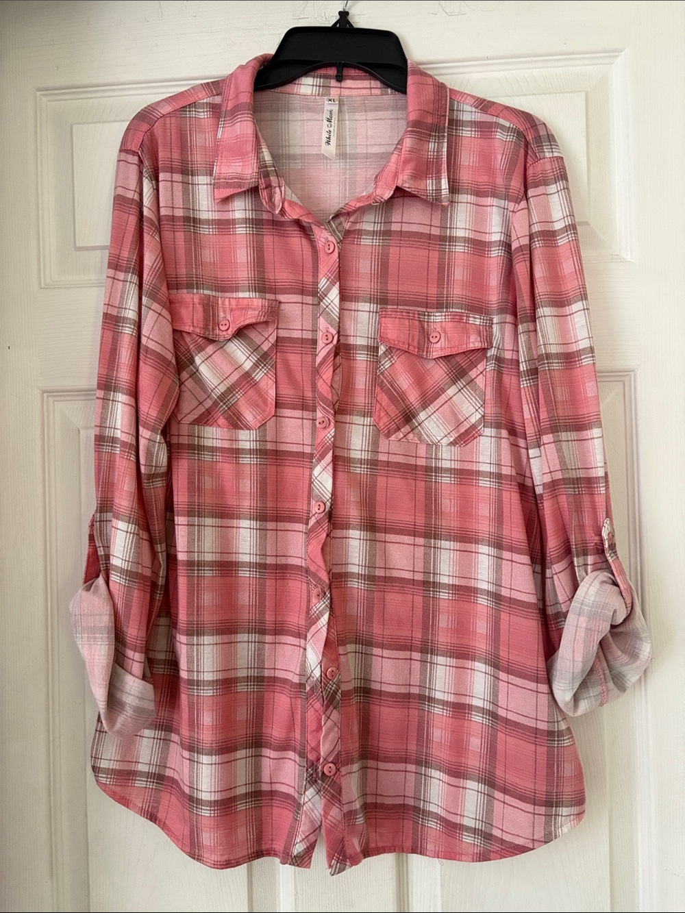 White Mark Pink and White Plaid Button Shirt